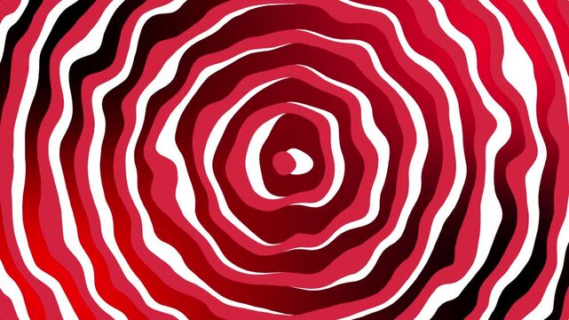 Red and white circles forming an irregular abstract shape with a perfect looping feature, ideal for use as abstract background and wallpaper. abstract looping background with red and white circle.