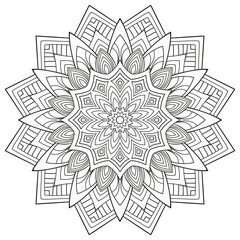 Vector drawing for coloring book. Geometric floral pattern. Contour drawing on a white background. Mandala.