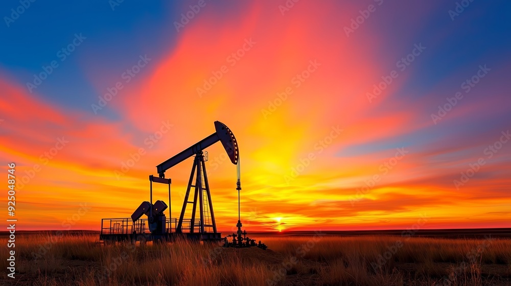 Wall mural Oil Pump Silhouette at Sunset.