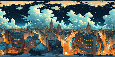 HDRI Anime Cityscape Equirectangular Panorama 20