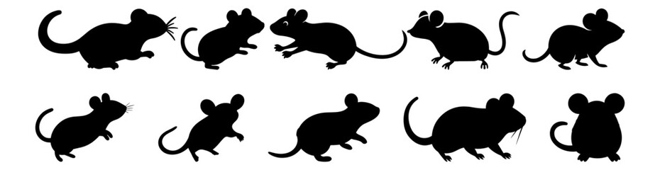 Mouse silhouettes set, pack of vector silhouette design, isolated background