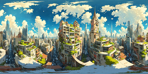 HDRI Anime Cityscape Equirectangular Panorama 10