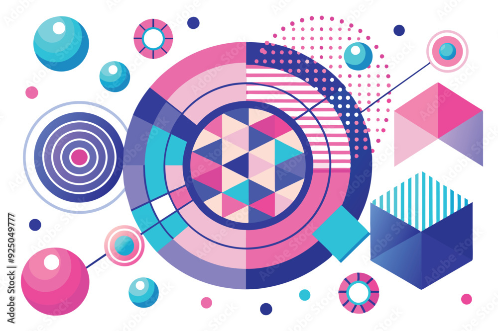 Poster A vibrant abstract design featuring an array of geometric shapes in various colors, creating a dynamic visual experience.