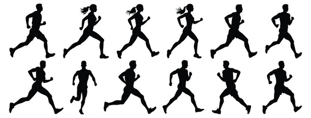 Runner silhouettes set, pack of vector silhouette design, isolated background