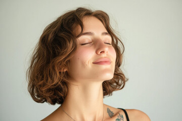 Naklejka premium A close up of a woman's face with tattoos and her eyes closed