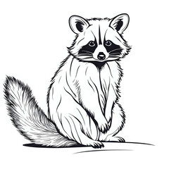 Raccoon image, vector illustration. Sketch, icon design. Animal, continuous line drawing. Isolated on white background, black and white in minimalistic style, created with AI