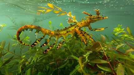 Obraz premium Camouflaged Underwater Creature with Vibrant Tentacles Thriving in Aquatic Ecosystem
