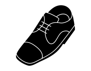 Hand drawn cute cartoon illustration black wedding derby. Flat vector high heel grooms shoes sticker doodle. Propose or marriage footwear. Valentine's Day love concept icon. Vow and promise. Isolated.