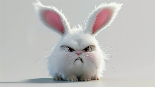 An anthropomorphic white rabbit with a grumpy expression