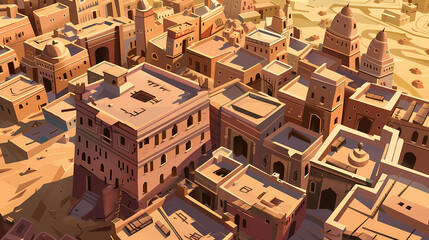 Drone view of Desert city ,vector image style