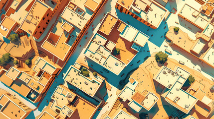 Obraz premium Drone view of Desert city ,vector image style
