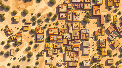 Fototapeta premium Drone view of Desert city ,vector image style
