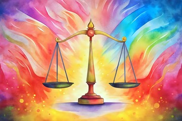 Colorful Scales Justice Equality Balance Law Artwork Concept