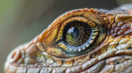 Fototapeta premium Captivating Macro Close Up of a Lizard s Mesmerizing Eye with Intricate Patterns and Textures