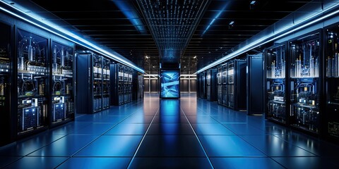 Fototapeta premium Big Data Center view from Warehouse Servers room
