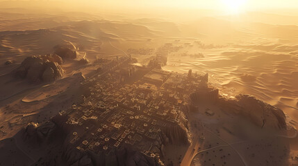 Naklejka premium Drone view of Desert city ,vector image style