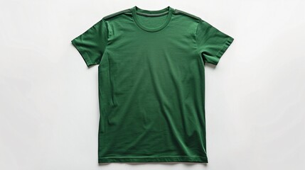 Green t-shirt mock up displayed flat, highlighting its simple design and texture suitable for everyday wear