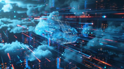 Obraz premium digital information technology solutions , futuristic web application development , advanced hologram technology