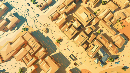 Obraz premium Drone view of Desert city ,vector image style