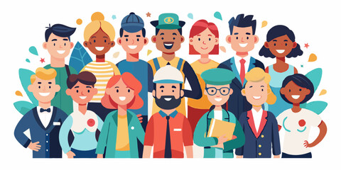 Labor Day. Crowd of people of various professions on a white background. Vector illustration
