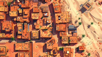 Fototapeta premium Drone view of Desert city ,vector image style