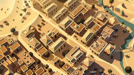 Drone view of Desert city ,vector image style