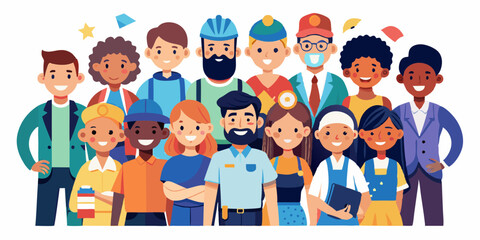 Labor Day. Crowd of people of various professions on a white background. Vector illustration
