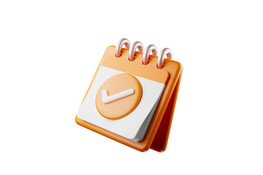 3D calendar icon showing date and time for meeting reminders. Calendar with 3D check mark for appointments, due dates, holiday planning. 3D calendar illustration.
