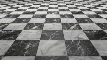 Monochromatic checkered floor tiles with intricate marble texture.
