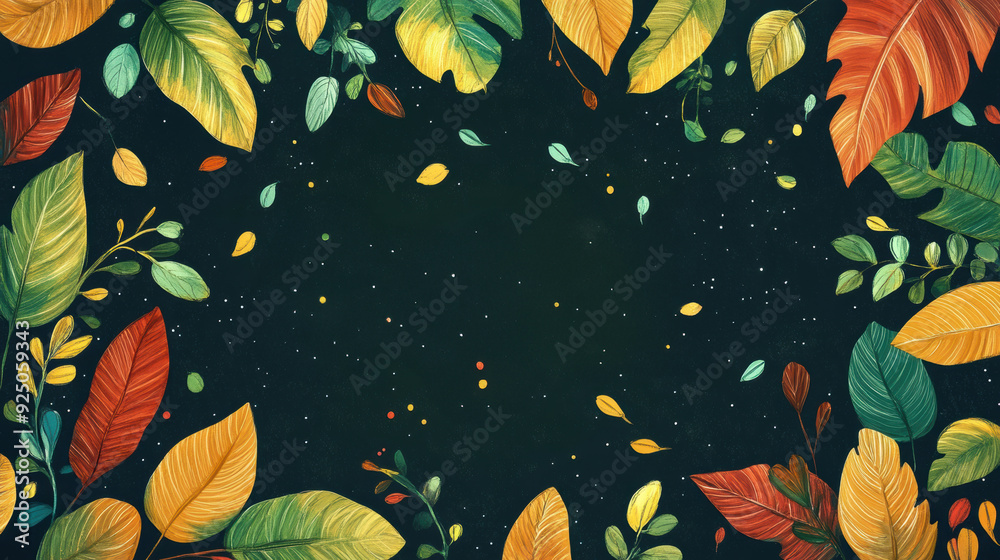 Canvas Prints A colorful background with leaves and stars, AI