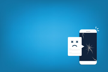 Broken smartphone with sad smile. Broken phone service, recovery and repair concept.	