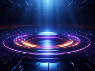 Modern futuristic neon abstract background, Large object in the center