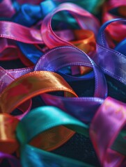 Multi-colored ribbons in various widths and patterns, suitable for decoration, celebrations, gifts, or crafting projects.