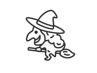魔女のアイコン（線画）のイラスト