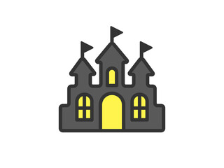 ハロウィンの城のアイコン（線画カラー）のイラスト