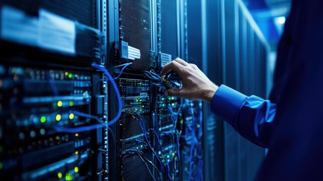 Efficiency Upgrade: Technicians Replacing Outdated Hardware in High-Performance Data Center