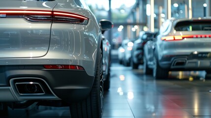 Newly unveiled cars glisten under bright showroom lights, showcasing their sleek designs and innovative features in an elegant space