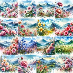 flowers. Watercolor splash style. AI generated illustration