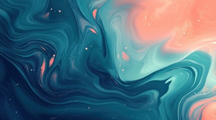 Fototapeta premium Abstract Fluid Art with Teal and Coral Gradient Blending in Smooth Flowing Patterns