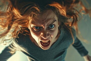 A woman underwater is screaming for help, drowning and struggling against her fate.