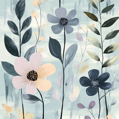 a delicate floral pattern with hand-drawn flowers and leaves in pastel shades