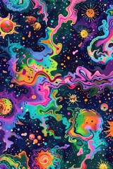 Vibrant galaxy print with stars and planets