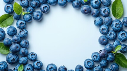 Fototapeta premium Fresh Blueberries Flat Lay on White Background - Vibrant Circular Arrangement of Rich Blue Berries