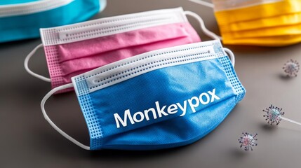 Surgical mask with big word "Monkeypox" prominently displayed