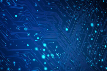 Futuristic vector illustration of a blue circuit board with intricate digital tech elements, perfect for advanced technology backgrounds.