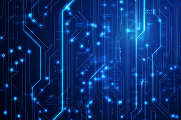 Futuristic vector illustration of a blue circuit board with intricate digital tech elements, perfect for advanced technology backgrounds.