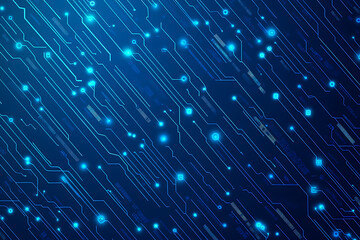 Futuristic vector illustration of a blue circuit board with intricate digital tech elements, perfect for advanced technology backgrounds.