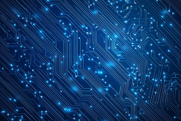 Futuristic vector illustration of a blue circuit board with intricate digital tech elements, perfect for advanced technology backgrounds.