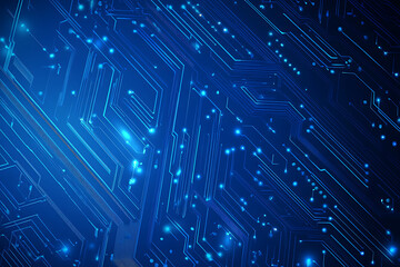 Futuristic vector illustration of a blue circuit board with intricate digital tech elements, perfect for advanced technology backgrounds.