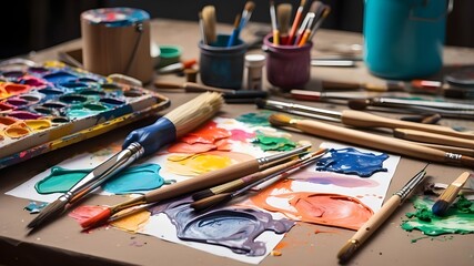 Naklejka premium sketching colored paintbrushes and painting instruments